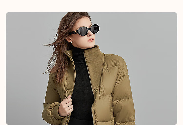 Dme [Tade Xie Erxing] Winter Stand-Collar 90% Duck Down Outdoor Long-Sleeve down Jacket for Women, Short Style, Deep Khaki, XS 4