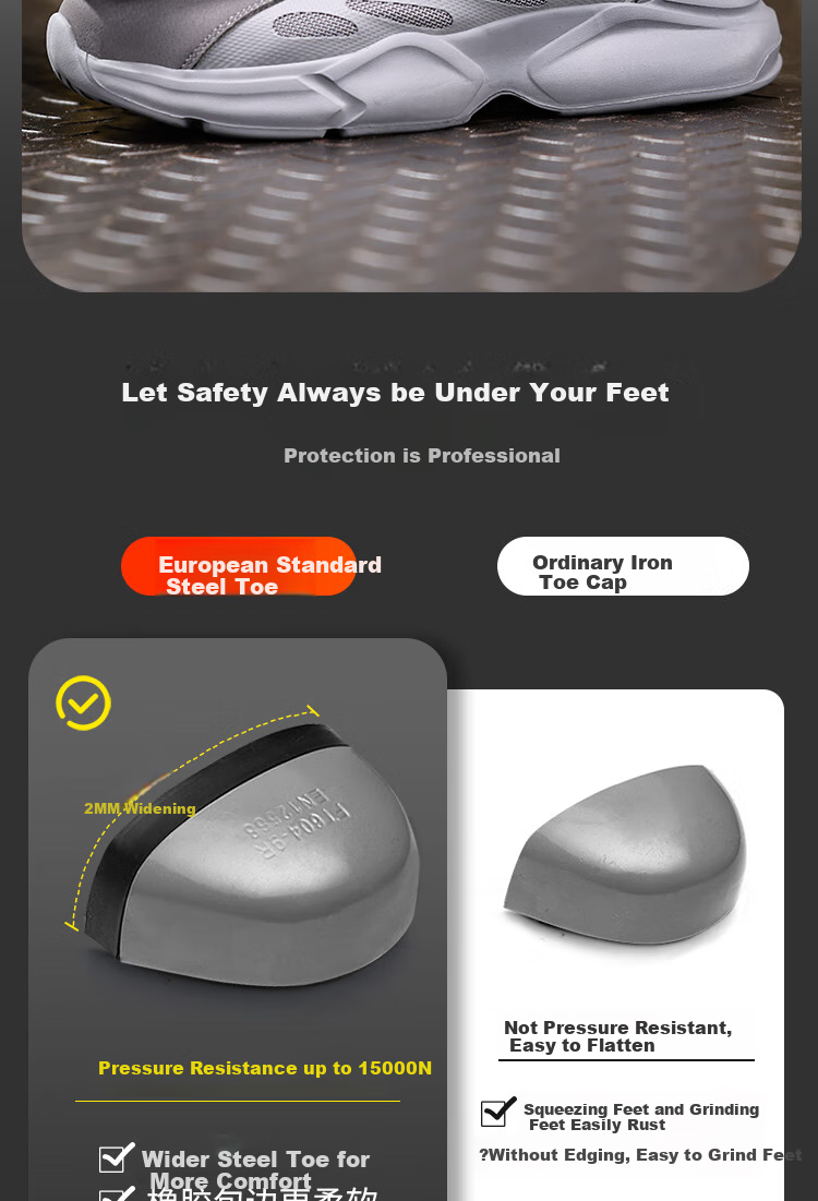 GUYISA Safety Shoes for Men, Summer Breathable Steel Toe Cap Anti-Smashing Anti-Puncture Ultra-Light Comfortable Work Boots 1157BN Size 39 6