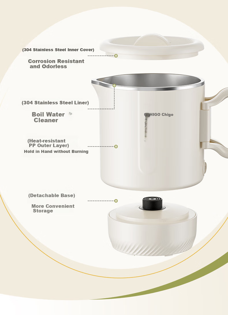 CHIGO Portable Folding Electric Kettle, 304 Stainless Steel, 0.8L Capacity, Travel Kettle for Business Trips, Foldable Electric Kettle, Constant Temperature Water Kettle for Students' Dormitory And Hot Pot Use, SM-3006D 7