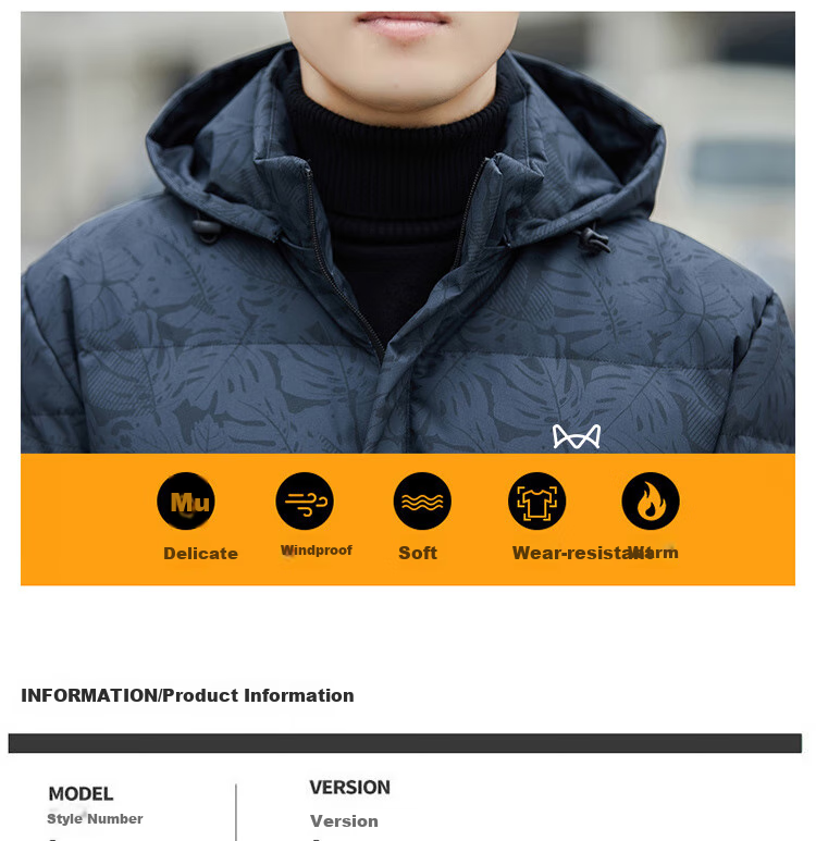 MiiOW Cotton Padded Jacket for Men, Autumn And Winter Long-Sleeve Warm Coat, Thickened Puffer Jacket, Black, Size L 3