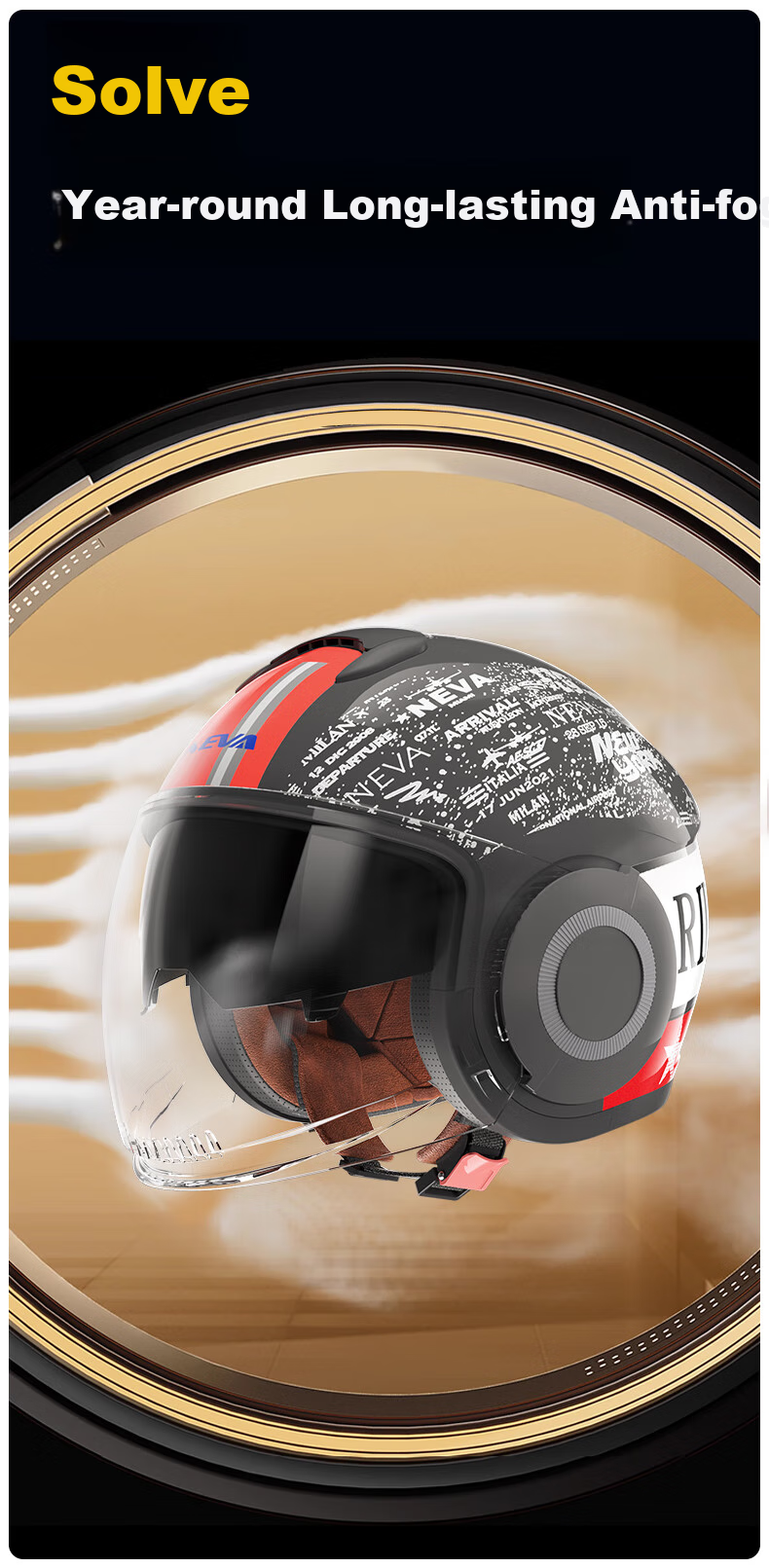 NEVA 3C Certified Class A Helmet Electric Motorcycle Unisex 3/4 Helmet Autumn Winter Warm Anti-Fog Safety Helmet Titanium Gray with Anti-Fog Transparent Long Visor 8