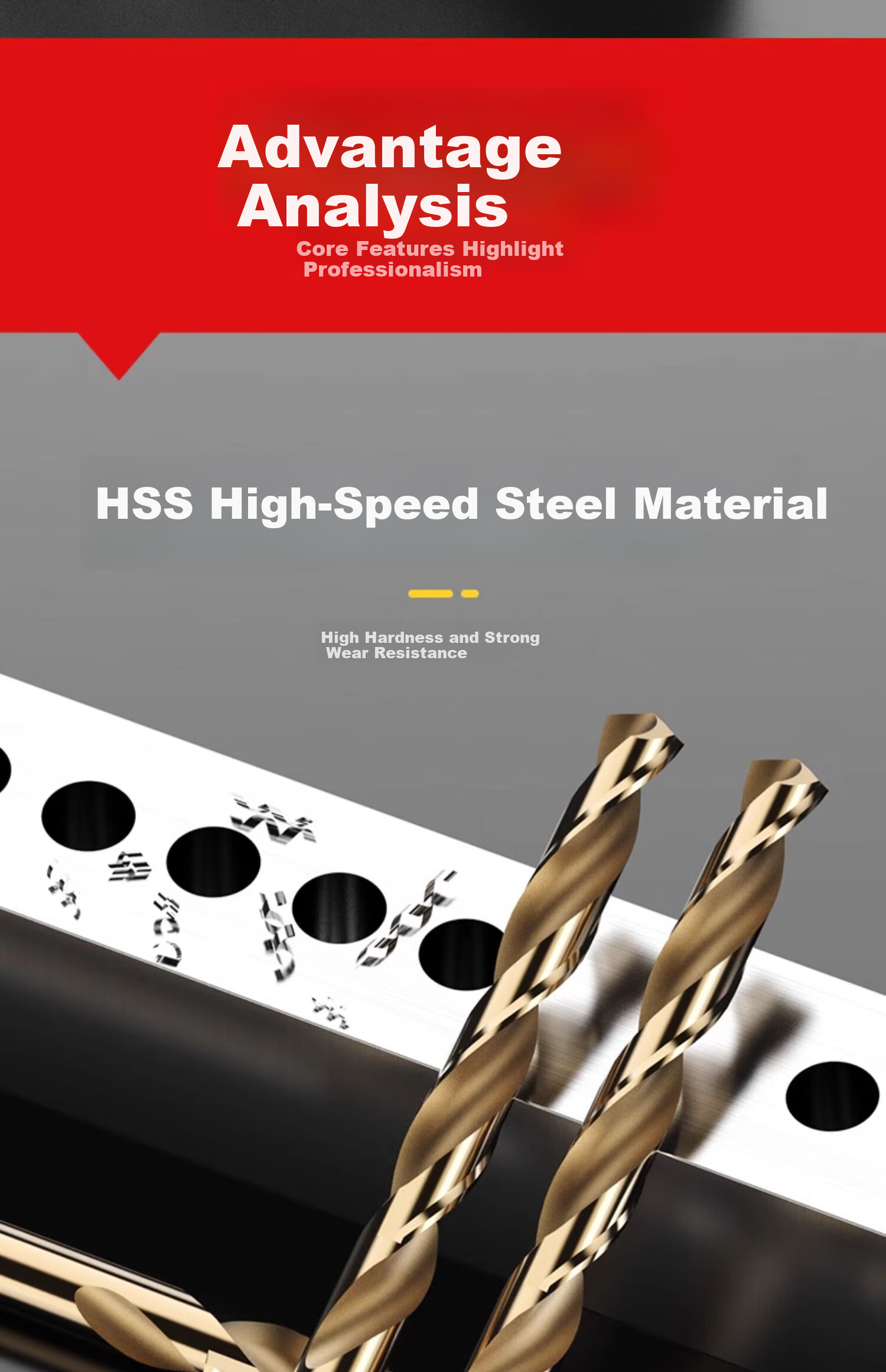 HUHAO Twist Drill Bit Set for Stainless Steel, Alloy Steel, Iron, High Hardness, Electric Hand Drill, Hole Drilling, Straight Shank Complete Set 5