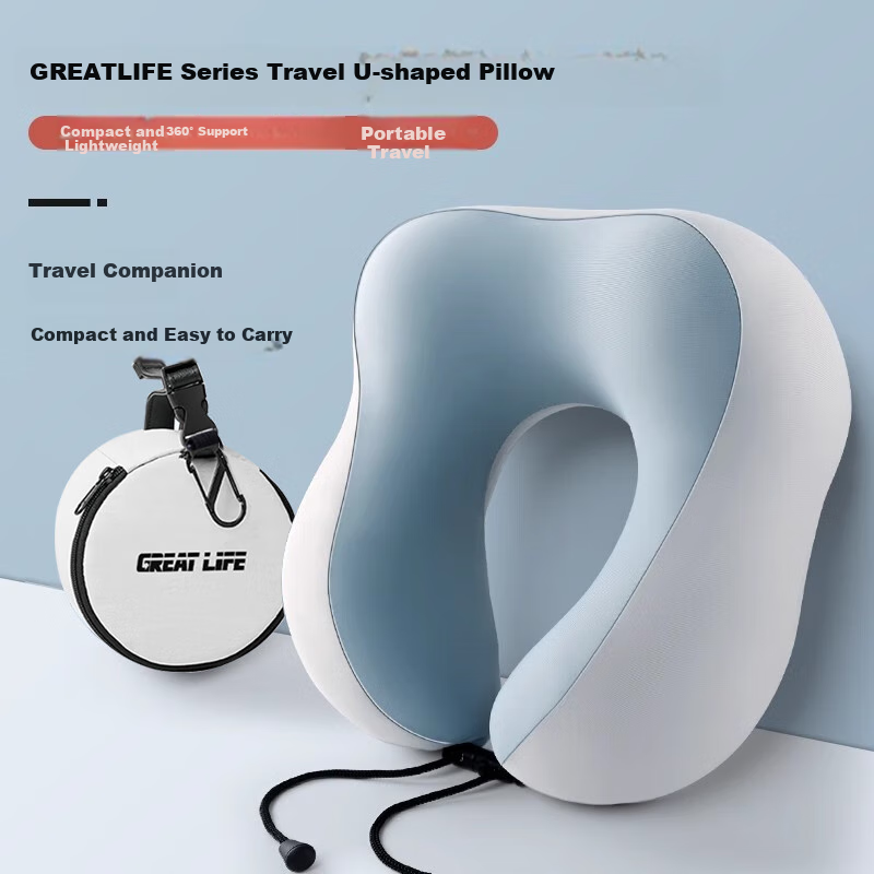 GREAT LIFE U-Shaped Travel Neck Pillow, Ice Silk Airplane Sleeping Neck Support, Car Neck Rest, Portable Headrest for Car Use
