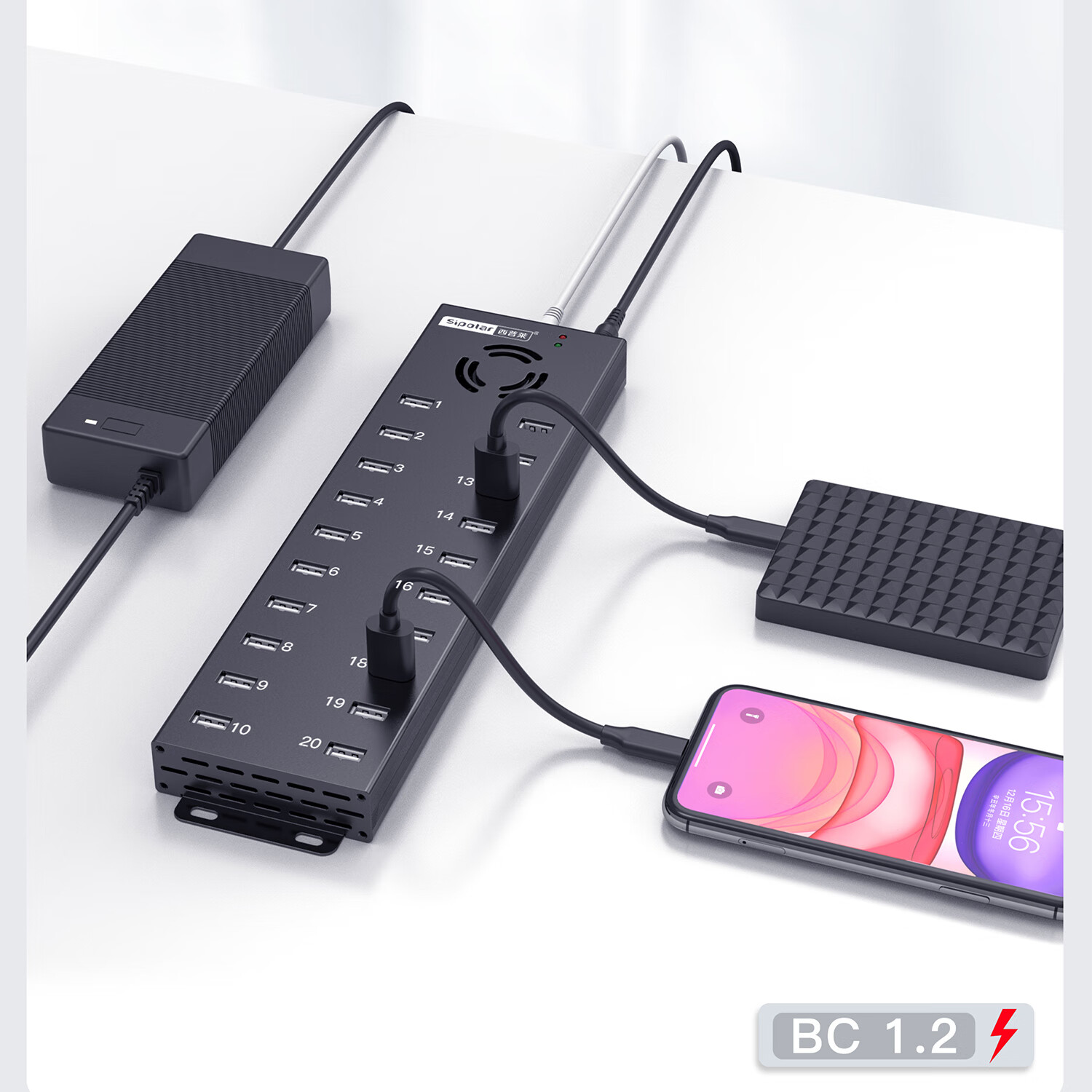 SIPOLAR Expansion Dock USB2.0 Hub with 20 Ports Industrial Grade Hub A-805p (3m) HUB Power Supply 120W Output Hard Drive Phone Bulk Transfer One-To Single Port 1A 4