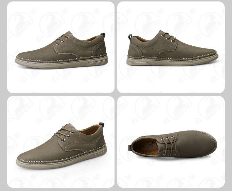 Gongyang Men's Leather Shoes, Breathable Genuine Leather, Soft-Soled Lightweight Business Casual Shoes for Spring And Summer, Khaki, Size 38 5