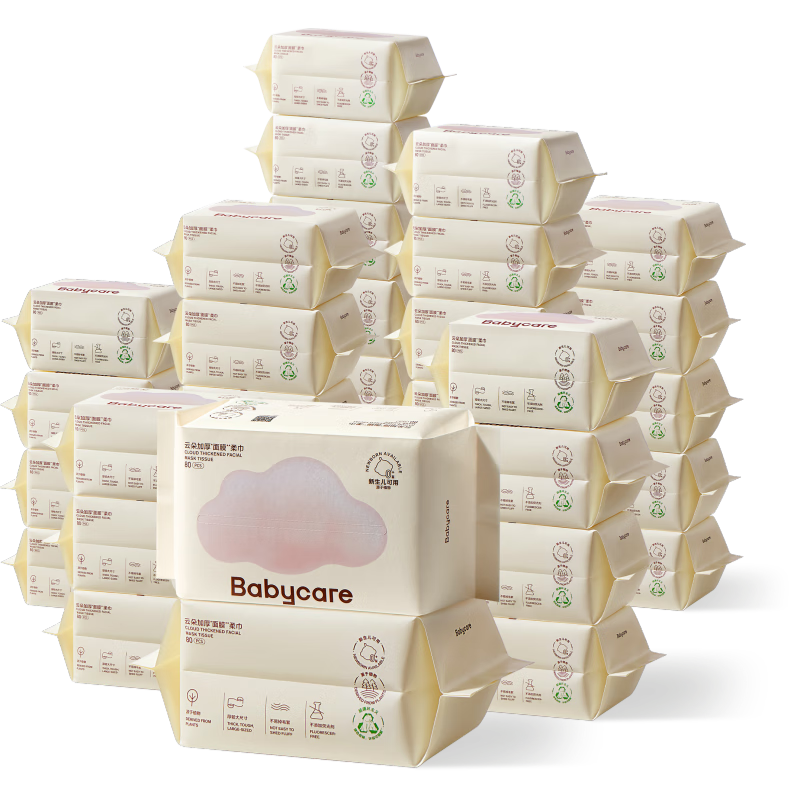 Babycare Face Mask Wipes for Babies, Wet And Dry Disposable Facial Cleansing Wipes, Bear Pattern, Thick And Soft Cotton Wipes, 80 Sheets * 36 Packs