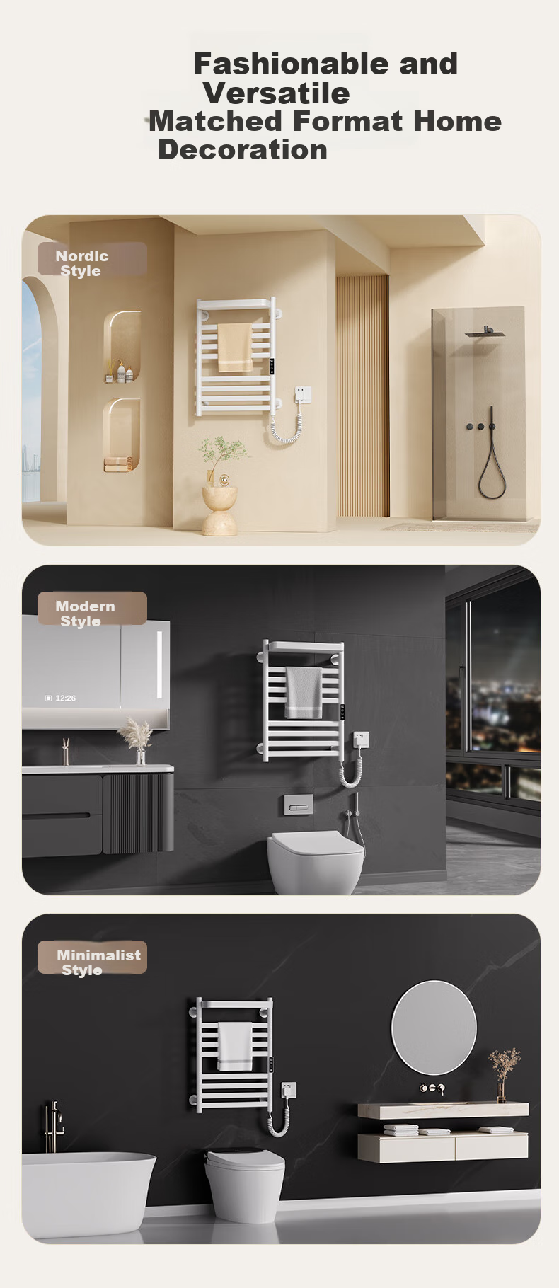AVONFLOW Electric Towel Rack, Xiao Ai SE Series, Carbon Fiber Heating, Touchscreen Digital Display with Timer And Temperature Control, GD32 7