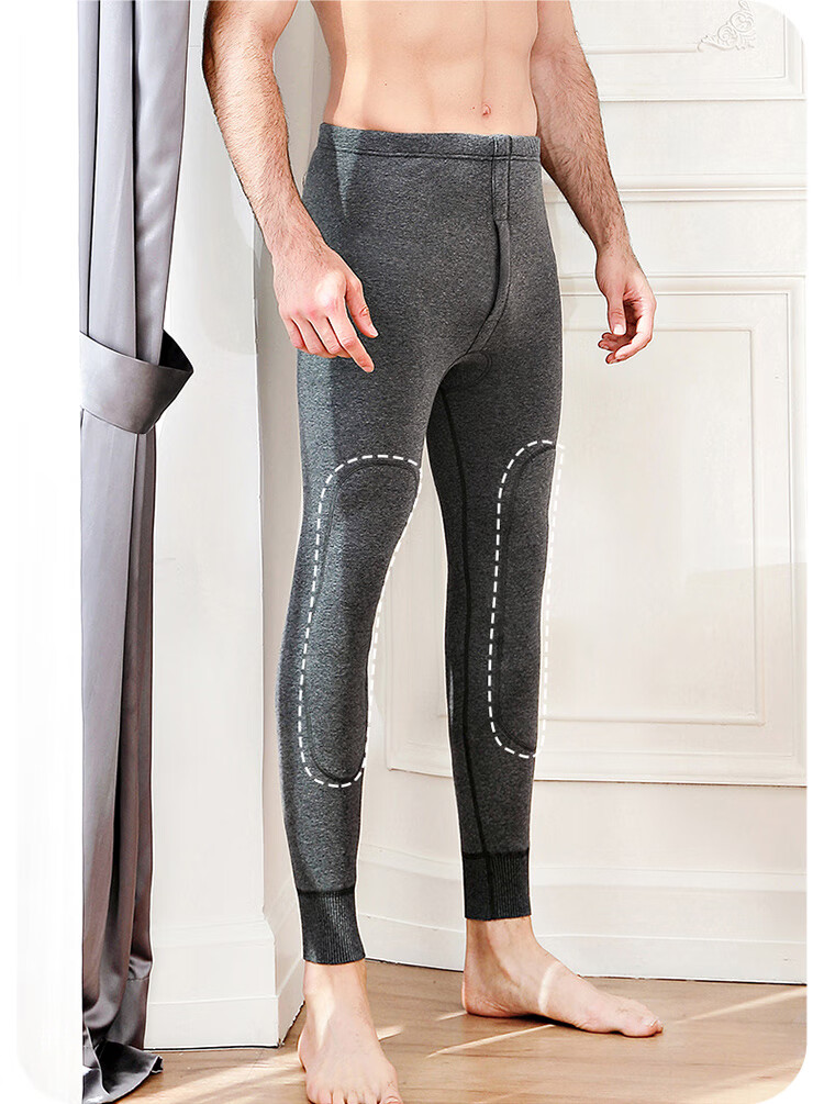 LangSha [Fall New Arrival] Men's Thermal Underwear, Single Piece Wool Knee Protection Cotton Pants, Fleece-Lined Thickened Autumn Winter Long Johns, Black 4