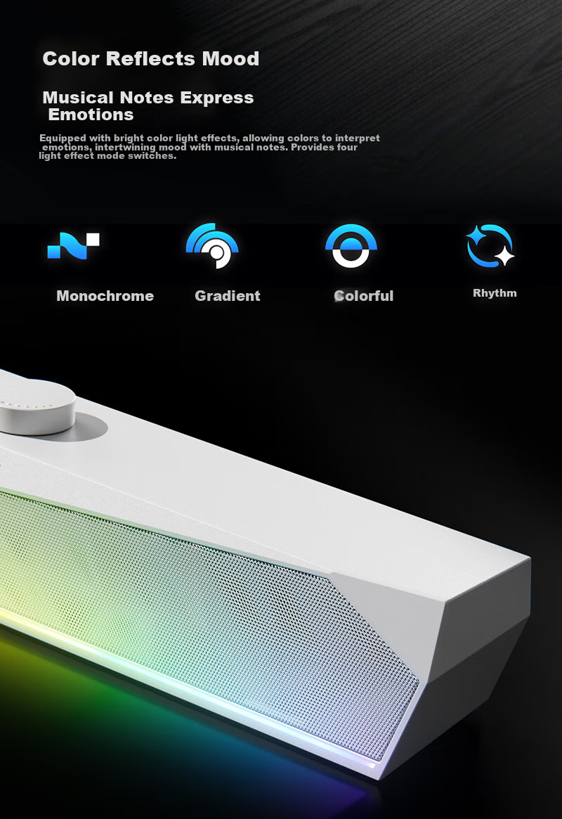 COLORFIRE Bluetooth 5.3 Computer Speakers, Desktop Gaming RGB Lighting, PC And Laptop Speaker System, USB Subwoofer, Christmas Gift CF100 Black 4