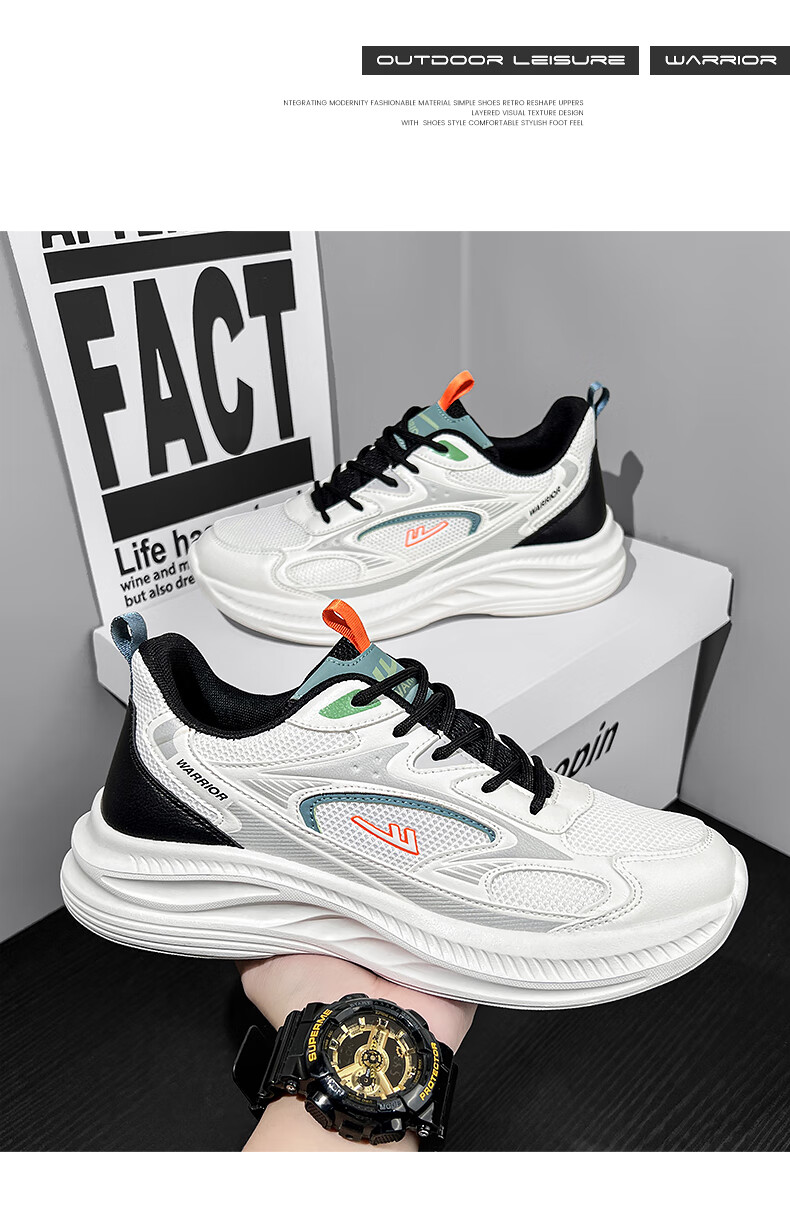 Warrior Official Men's Sports Shoes 2026 Summer New Thick Sole Breathable Casual Shoes White Light Gray Size 41 16