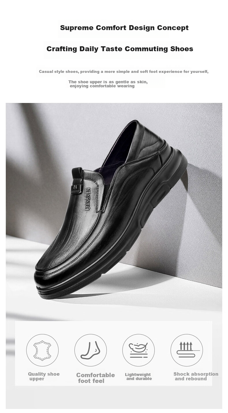 Qiangren Large Size Business Casual Leather Shoes, Breathable Comfortable Slip-On Work Shoes for Men, JDA87095, Black, Size 46 2