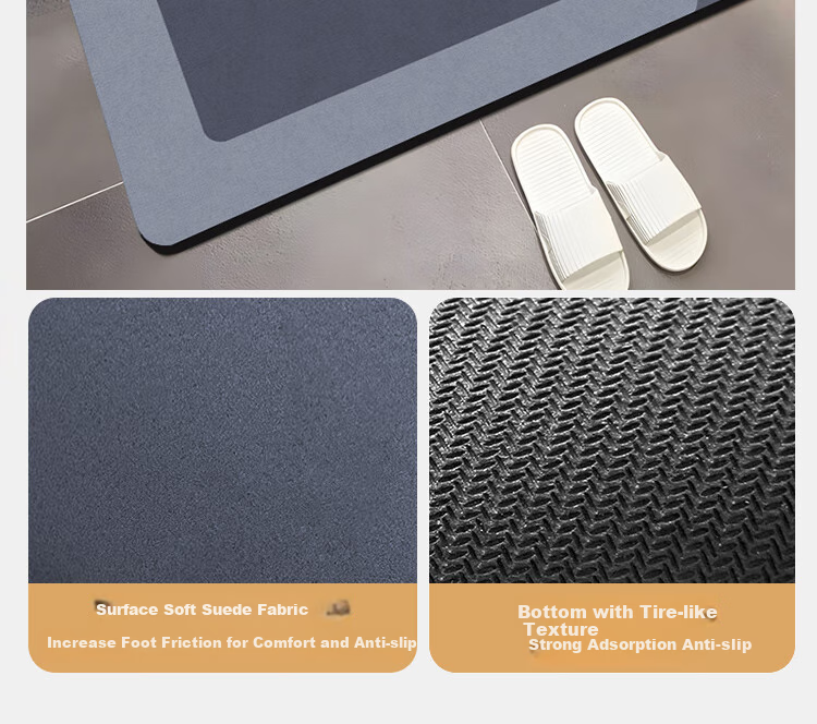 Budisi Bathroom Mat, Absorbent, for Entrance, Kitchen, Bathroom, Toilet, Non-Slip Foot Mat, Home Use Mat, 90*60CM 6