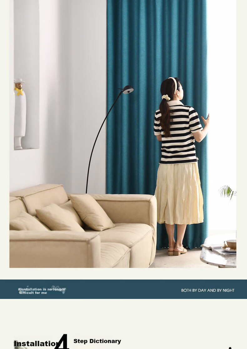Shuixingjiafang No-Drill Blackout Curtains for Bedroom, High Light Blocking Fabric with Rod Set, Bay Window Sunshade, 3.6x2.7m, Beige 3