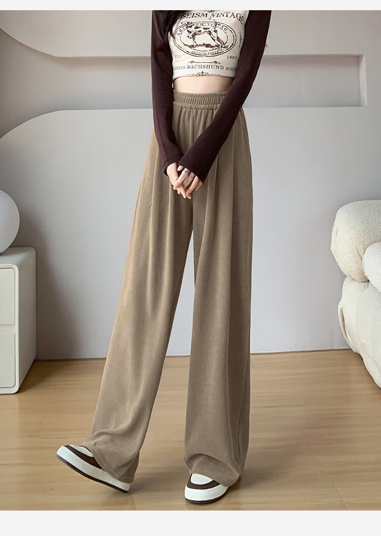 Yipintiancheng 2025 Autumn Wide-Leg Knit Casual Pants for Women, Loose-Fitting, Slimming, Draping, Comfortable Long Trousers, Solid Color Straight-Leg Pants for Wome 10