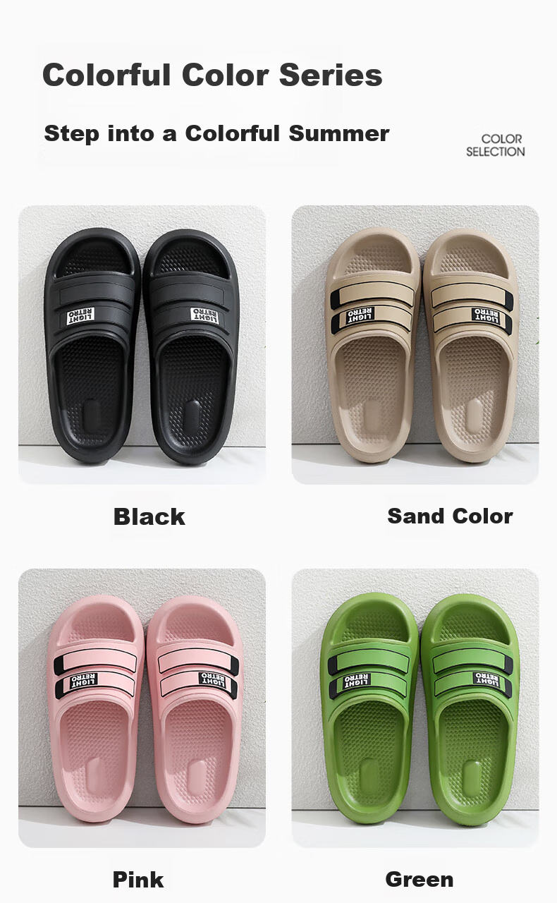 GUOLUOFEI Thick-Soled Slip-On Sandals for Men And Women, Summer Bathroom Shower Non-Slip Couple Indoor Slippers, Sand Color, Size 40-41 2