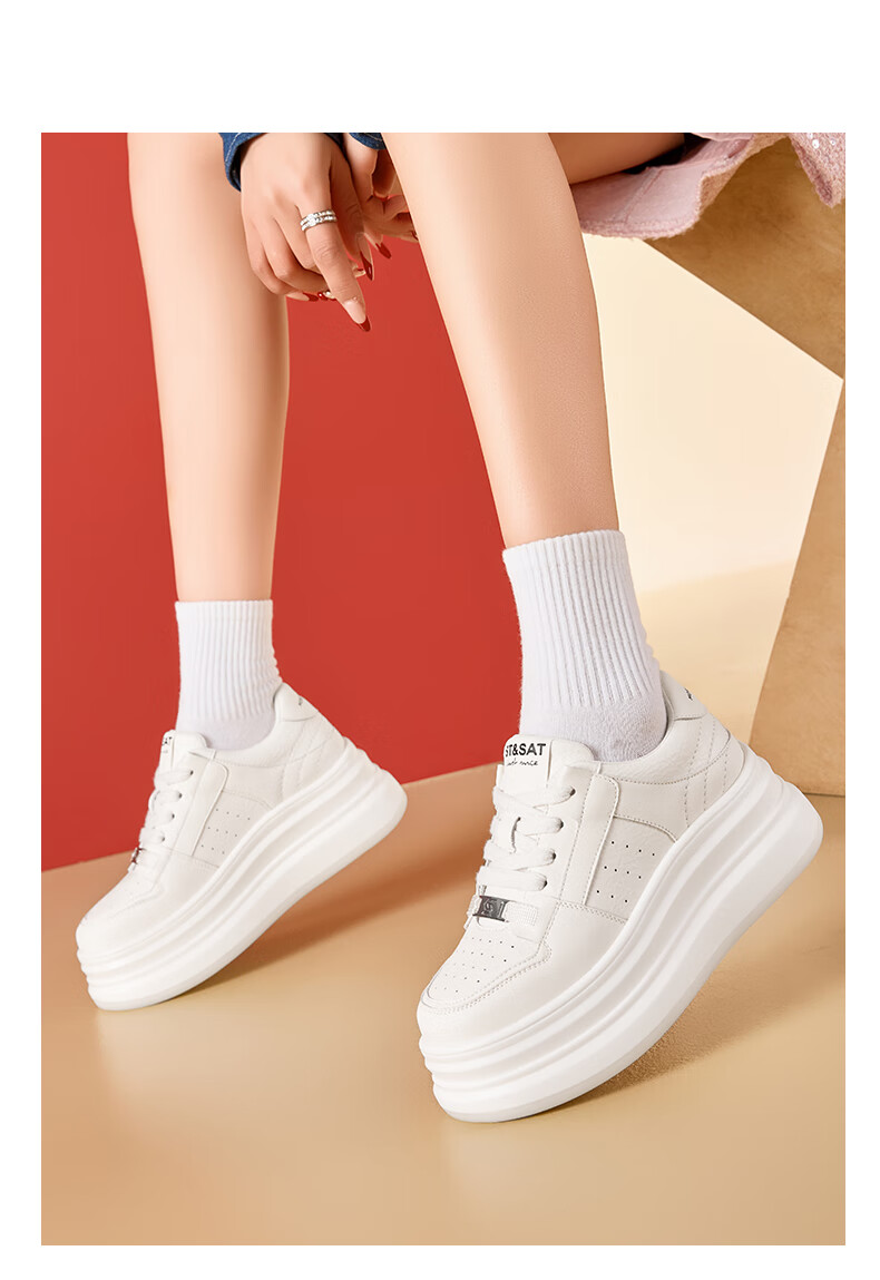 St&Sat Women's Thick-Soled Sneakers, 2025 Spring New Style Versatile Color-Block Casual Shoes SSD1112C55, Black, Size 37 7