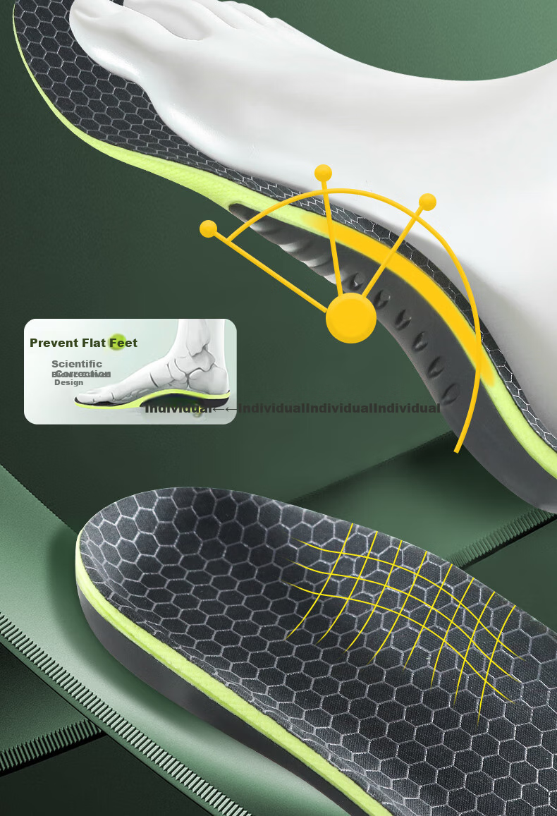BUYUN Arch Support Insoles for Sports Shoes, Thick High-Elastic Shock-Absorbing Cushioning for Men's Feet 9
