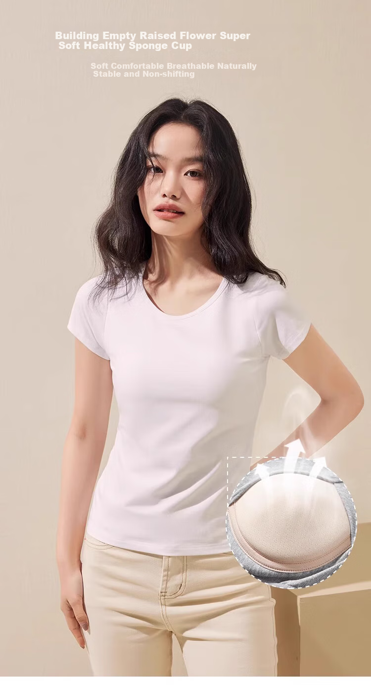 LangSha Women's T-Shirt, Spring And Summer Thin Style, Slimming Round Neck, Solid Color Cotton Base Layer, Versatile Breathable Women's Casual Short Sleeve 10