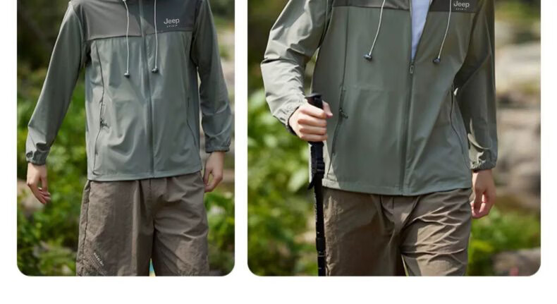 JEEP SPIRIT Sun Protection Jacket for Men, Summer Couple Ice Silk Fishing Wear, Lightweight Breathable Coat for Men, Khaki, 2XL 7