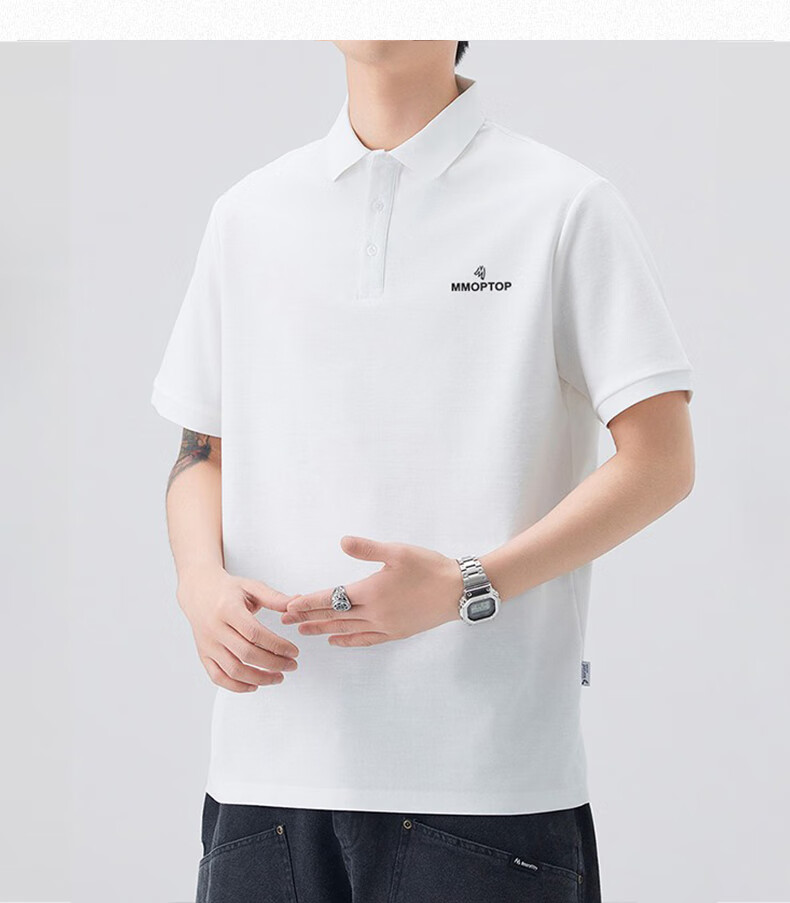 MMOPTOP Father's Day Suoluna Antibacterial Ice Silk Polo Shirt, Summer Men's Business Xinjiang Cotton Short Sleeve MP10 White M 12