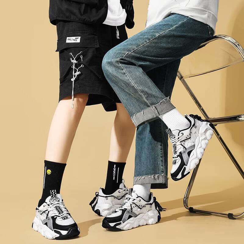 VIOLENTBEAR Men's Sneakers, Sports Shoes for Spring And Summer, Mesh Breathable Dad Shoes, Non-Slip Couple Shoes, White And Green [Luminous Version], Size 40 27