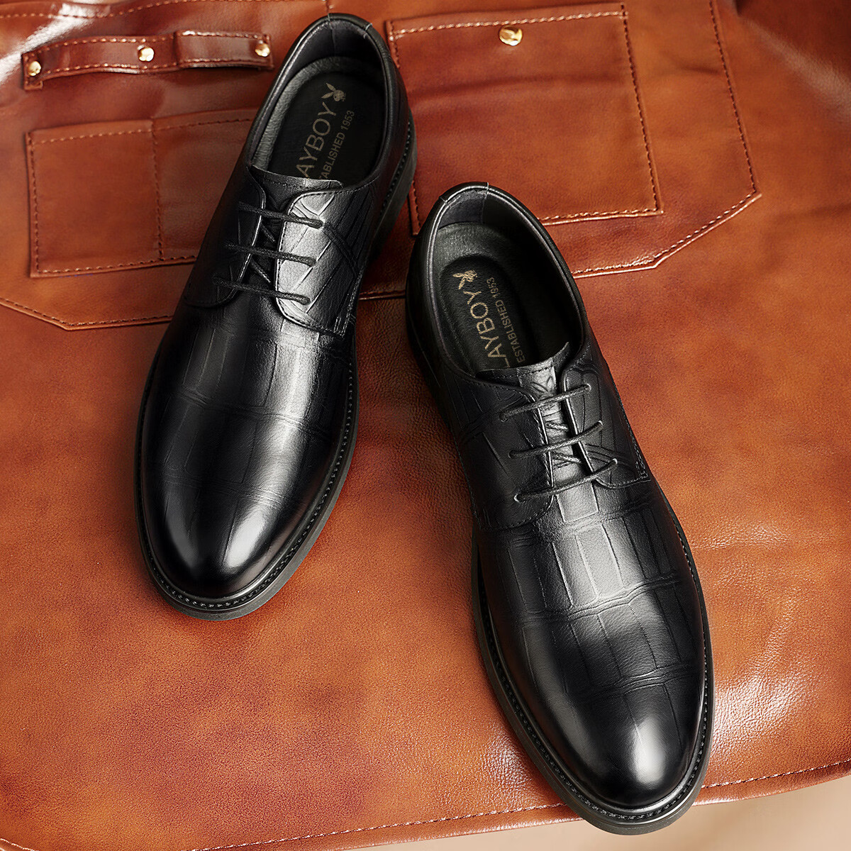 PLAYBOY Men's Shoes, Spring Soft Leather Business Commute Derby Shoes, Trendy British Style Formal Dress Pointed Casual Leather Shoes for Me