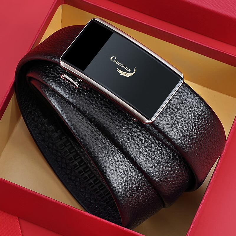CROCODILE Men's Inner-Wear Belt, Top-Grain Leather, Automatic Buckle, Simple Waistband, Birthday Gift for Men, T4059