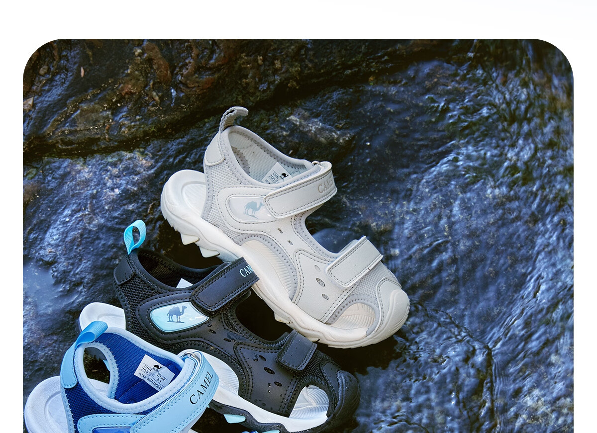 CAMEL Children's Sandals, Summer Beach Shoes, Closed-Toe, Anti-Collision, Non-Slip, Velcro Straps, for Older Childre 1