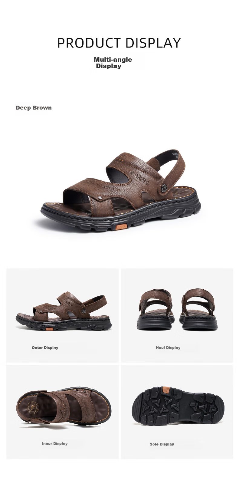 CAMEL Men's Business Dual-Wear Top-Grain Leather Beach Sandals, G13M211017, Black, Size 40 7