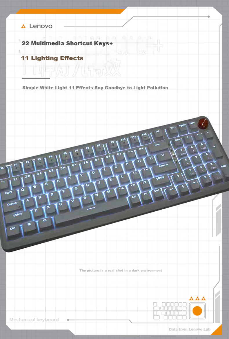 Lenovo MK9 Mechanical Keyboard Wired Gaming 98-Key Blue Switch GASKET Structure Detachable Key for Rescuer Laptop Y7000p/9000p, Cherry White 6
