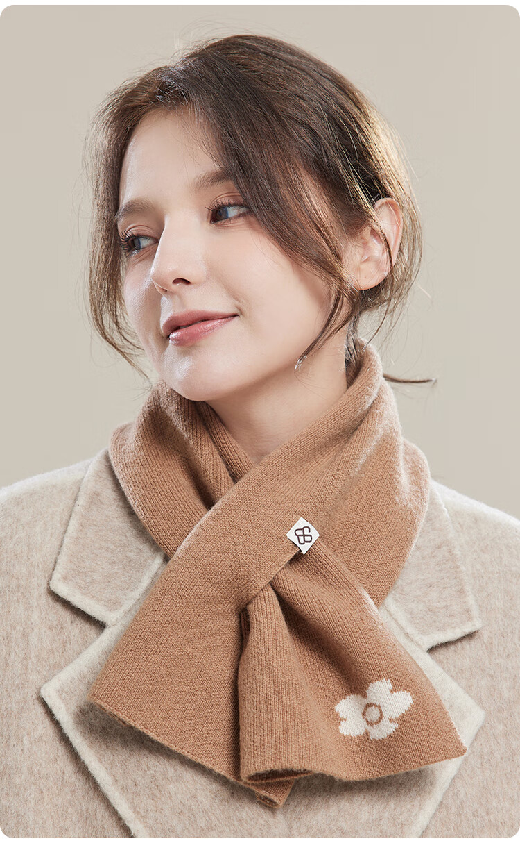 JIUMU Pure Wool Scarf for Women, Autumn And Winter Ladies' Warm Neck Warmer, Lightweight Winter Neck Protection Short Scarf 17