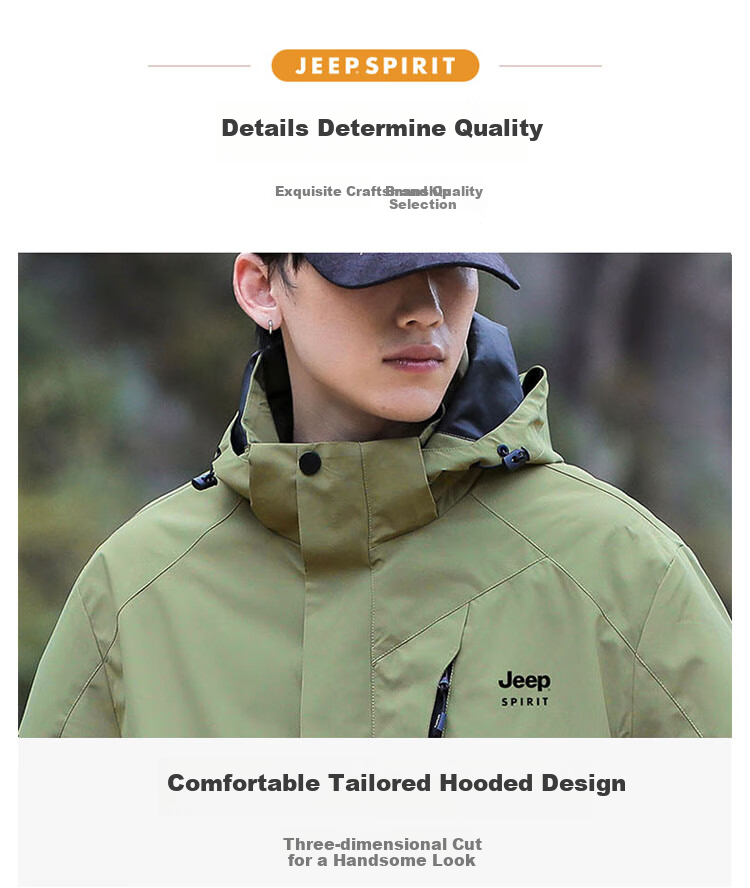 JEEP SPIRIT Men's Jacket, Spring And Autumn Korean Style Workwear Three-In Fleece Windbreaker Coat for Men, Ivory White, 4XL 5