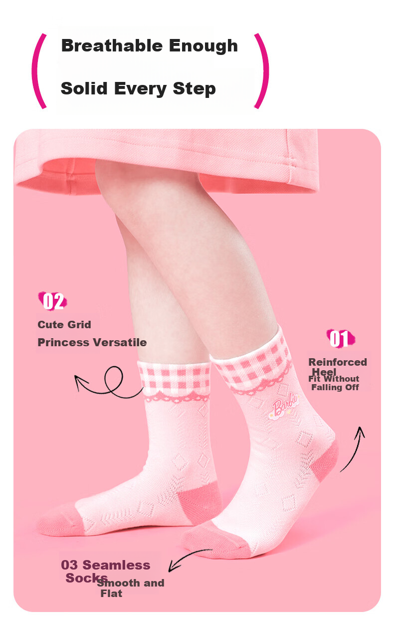 Barbie Children's Socks, Girls' Mid-Calf Cotton Socks for Spring And Autumn, Cute Long Socks for School-Age Girls 2
