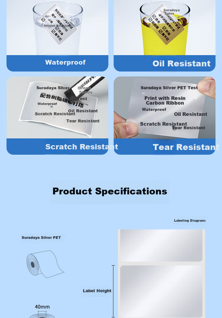 Surada 50x40mmx800 Silver Label Paper, Matte Silver Label Paper, PET Label Paper, Waterproof Label, Self-Adhesive Fixed Asset Label Sticker, Silver Label Paper BQ-0122 6