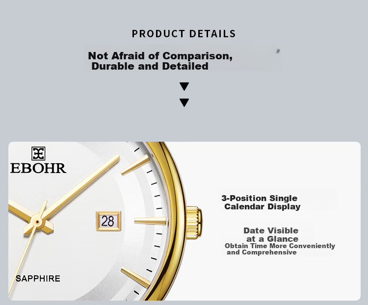 EBOHR Watch Master Series, Gold-Plated Steel Band, Quartz Couple's Matching Watches, Birthday And Holiday Gift, 56690316/323 11
