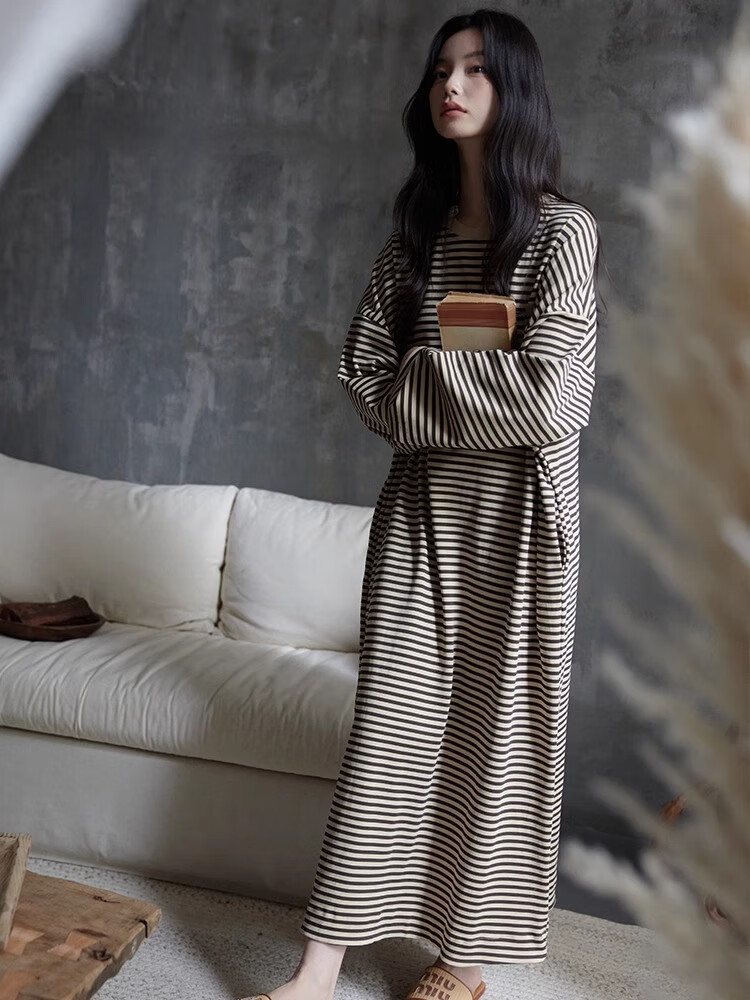 GUJIN Spring Autumn New Pure Cotton Women's Long Nightgown Homewear Casual Loose Plus Size Sleepwear with Chest Pad L 16
