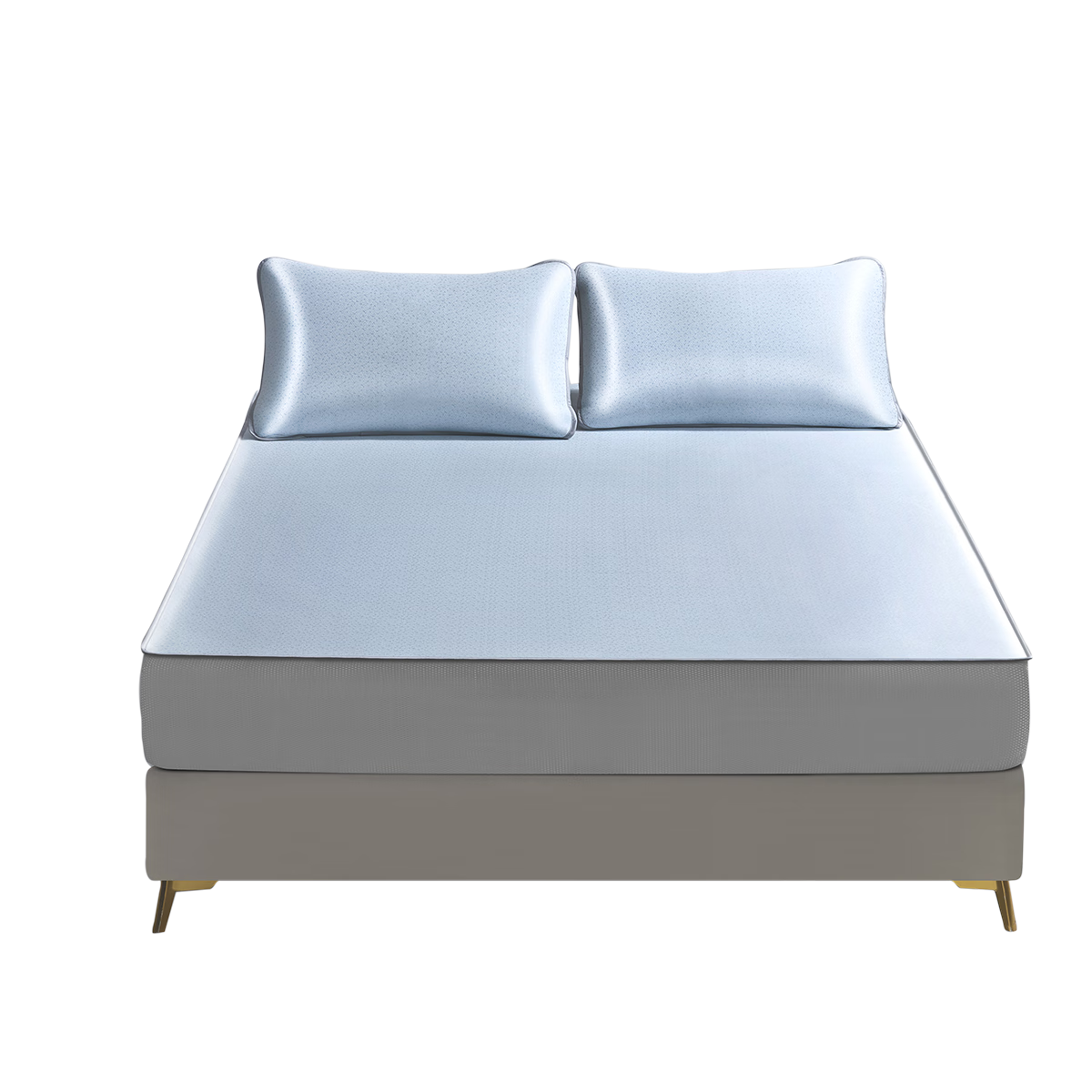 LUOLAI Home Textiles Class A Ice Silk Mat [Machine Washable], Antibacterial And Anti-Mite Cooling Mat, Fitted Sheet Style Three-Piece Set, Blue, 180*200*30