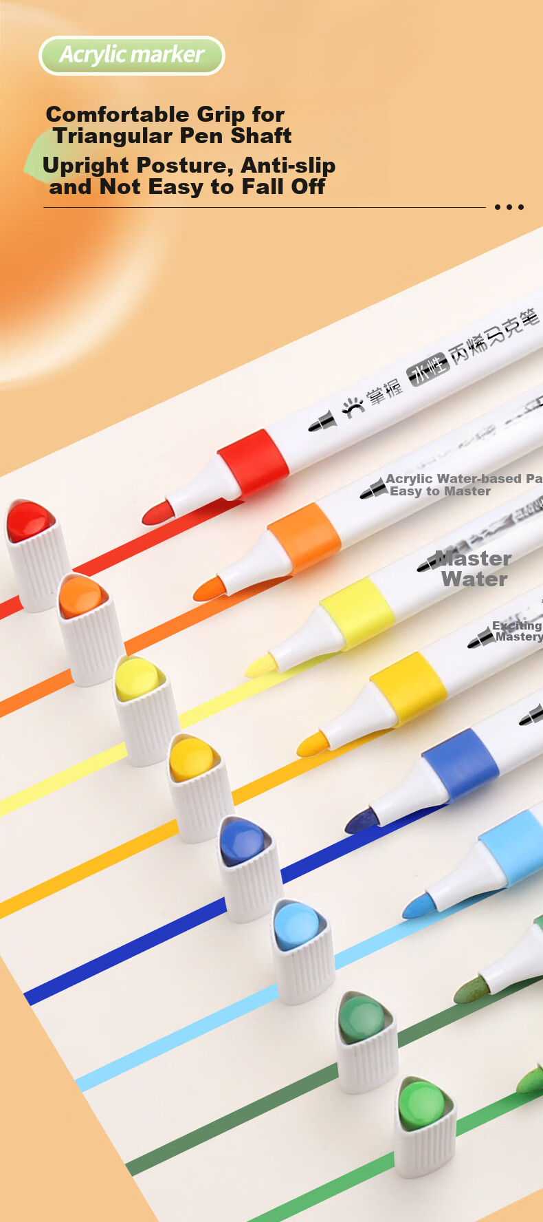 GRASP Acrylic Markers, 12 Colors, Stackable, Strong Coverage, Triangular Handle for Easy Grip, Watercolor Pens, Children's Hand-Drawn Report Drawing Art Graffiti 4