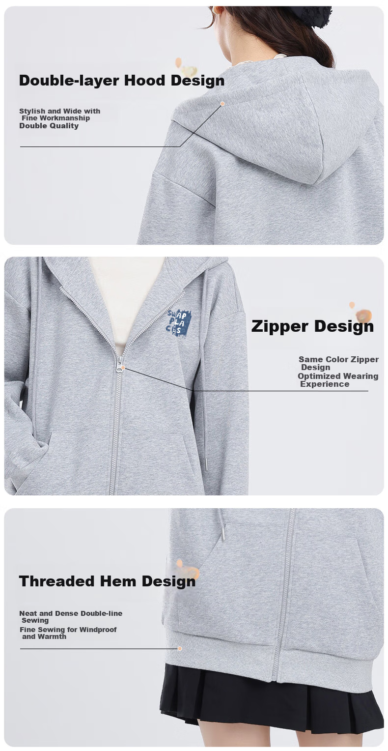 MJ STYLE Hooded Sweatshirt Jacket for Women, New Autumn 2026 Style, Solid Color Simple Casual Loose Versatile Cardigan Top 5