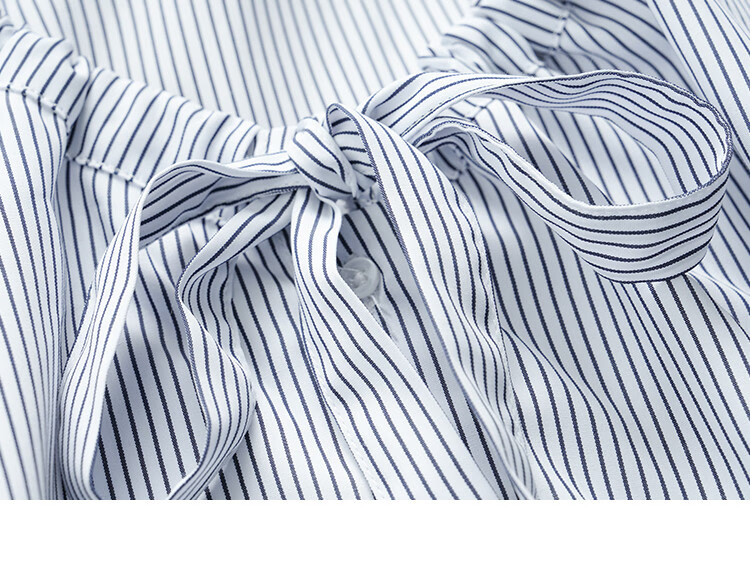 Dme [Academic Style Striped Shirt] Summer Youthful Lantern Sleeve Collar Butterfly Stripe Short-Sleeve Women's Shirt 20