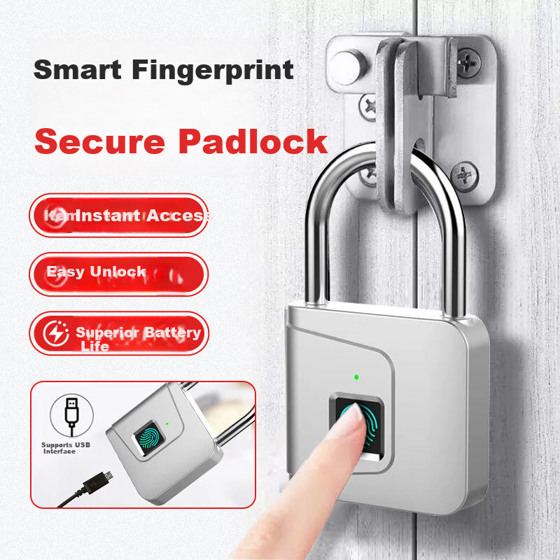 Dipuer Fingerprint Smart Padlock for Home Indoor Security, Electronic Smart Lock for Main Door with Password Lock