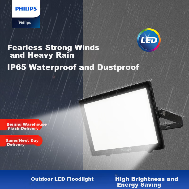 PHILIPS High-Power LED Floodlight, Waterproof Outdoor Spotlight, IP65 Flood Light, 10W BVP150 White Light (6500K)