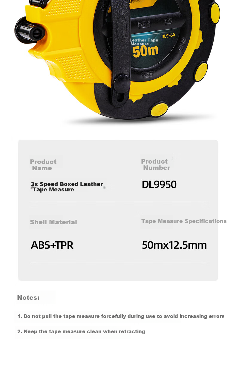 Deli 50-Meter Triple-Speed Fiber Tape Measure, Playground Box-Type Leather Tape Measure, Flexible Ruler, Telescopic Ruler, Engineering 50m 8