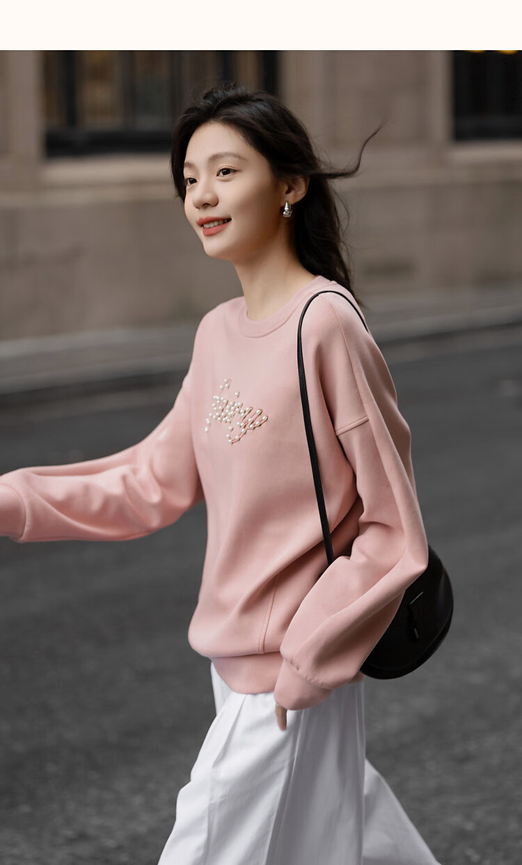 Dme [350G Air Layer] Spring Fashion Round Neck Beaded Letter Embroidery Loose-Fitting Fitted Sweatshirt Women's Top 22