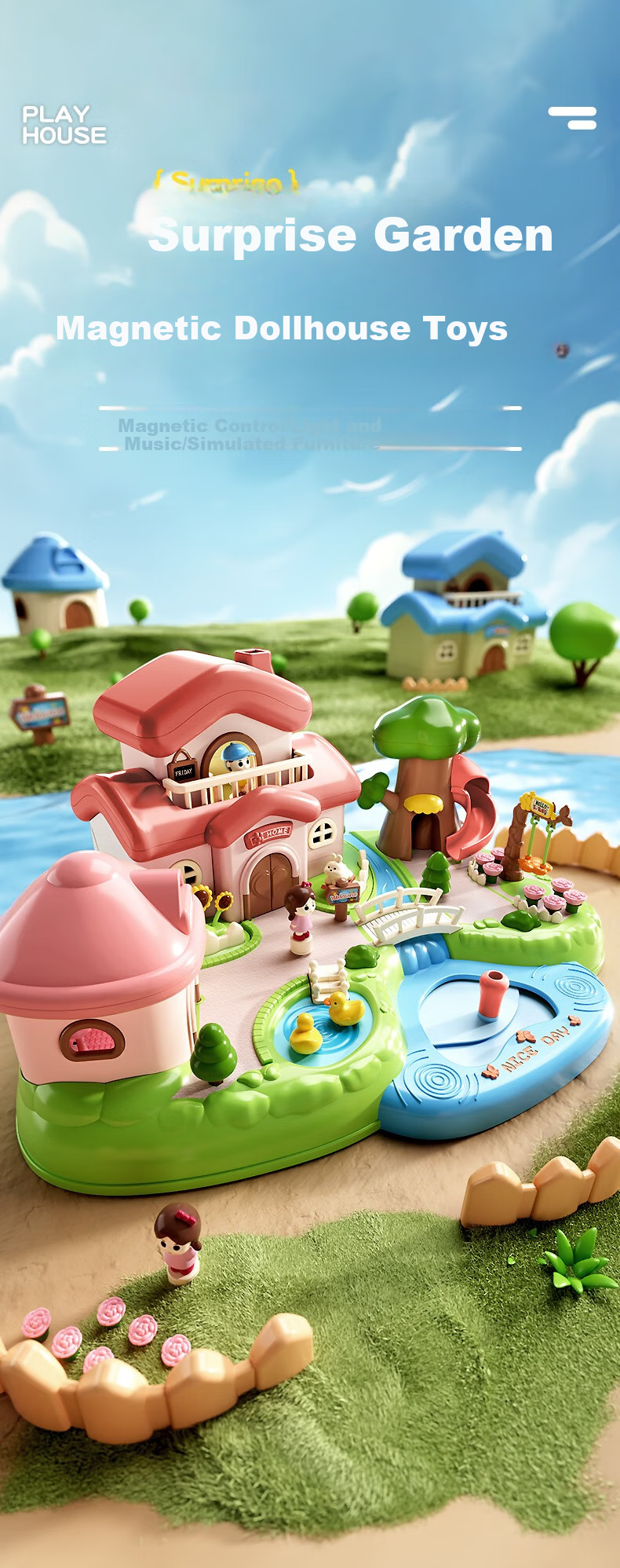 Kakabeier [4-Person Couple] Children's Magnetic Pretend Play Toy, for Girls Aged 3-6, Birthday Gift, Luxurious Surprise Garden Villa 1