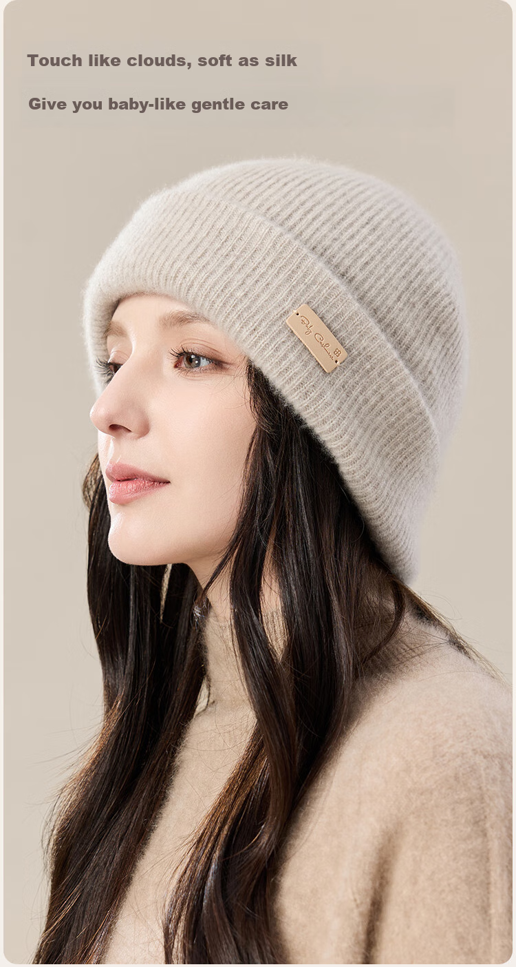 JIUMU 100% Cashmere Warm Knit Hat, Autumn And Winter Knitted Cap, Cold Hat, Winter Hat, Outdoor Ear Protection Cold Cap for Wome 5