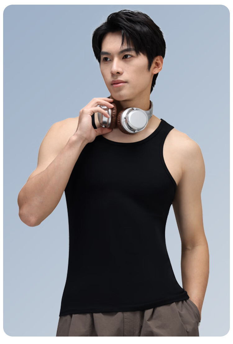 MiiOW Modal Men's Vest Summer Ice Silk Seamless Sports Tank Top Sleeveless Black 3XL 20