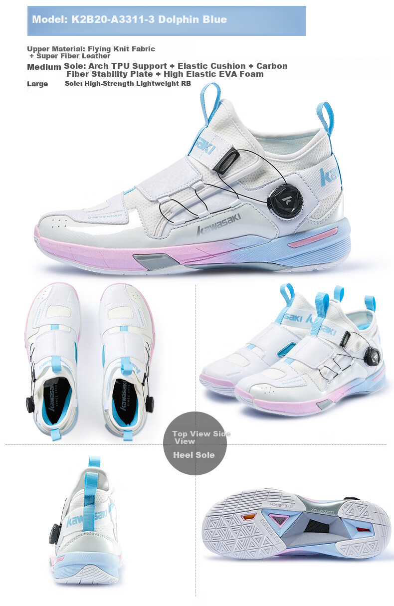 Kawasaki Badminton Shoes, Wear-Resistant Button Laces, Men's And Women's Sports Training Shoes, Chuanyue 2.0, Blue-Green, Size 44 22