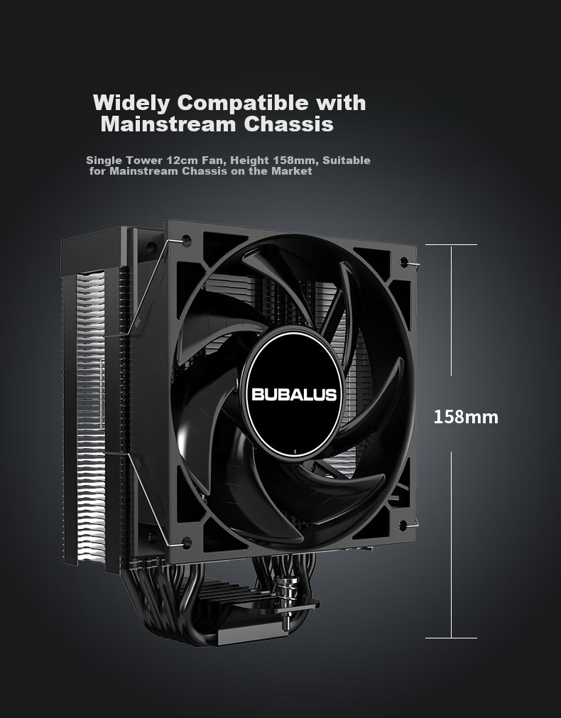 BUBALUS Black Armor VI Smart Digital Display CPU Cooler (6 Heat Pipes Air Cooling/Counter Gravity Copper Tubes/Temperature Display/PWM Temperature Control Fan/Supports AMD/1700/Multi-Platform) 5