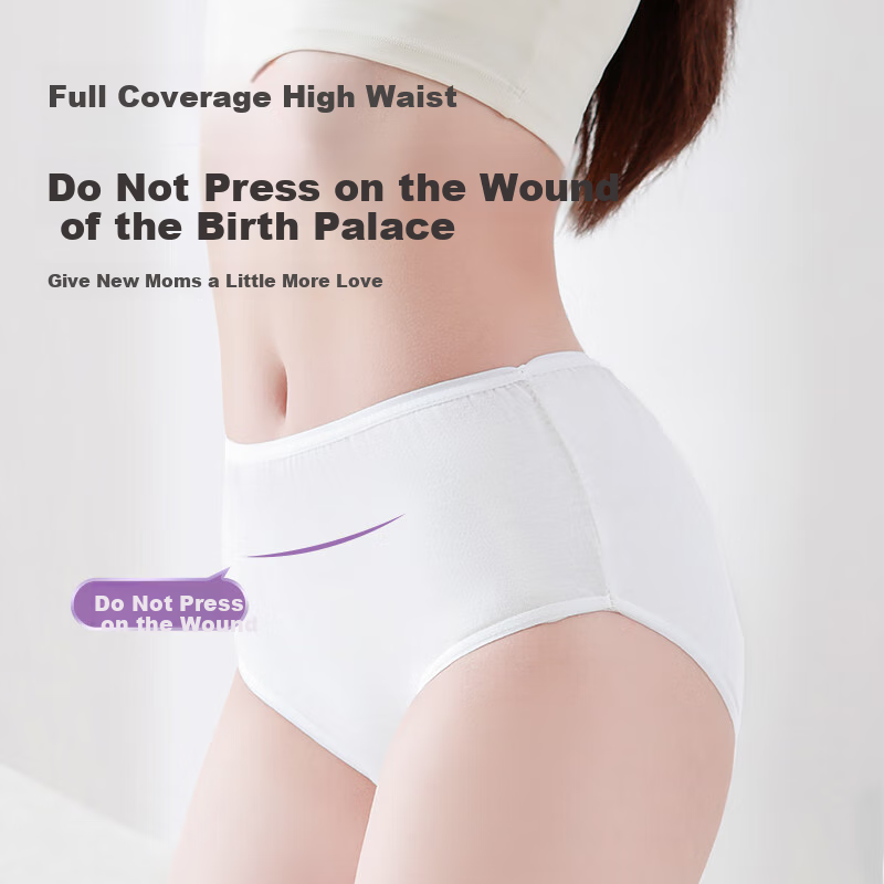 Freego High Waist Disposable Cotton Sterilized Postpartum Shorts for C-section Maternity Women's Non-washable Daily Throwaway White M